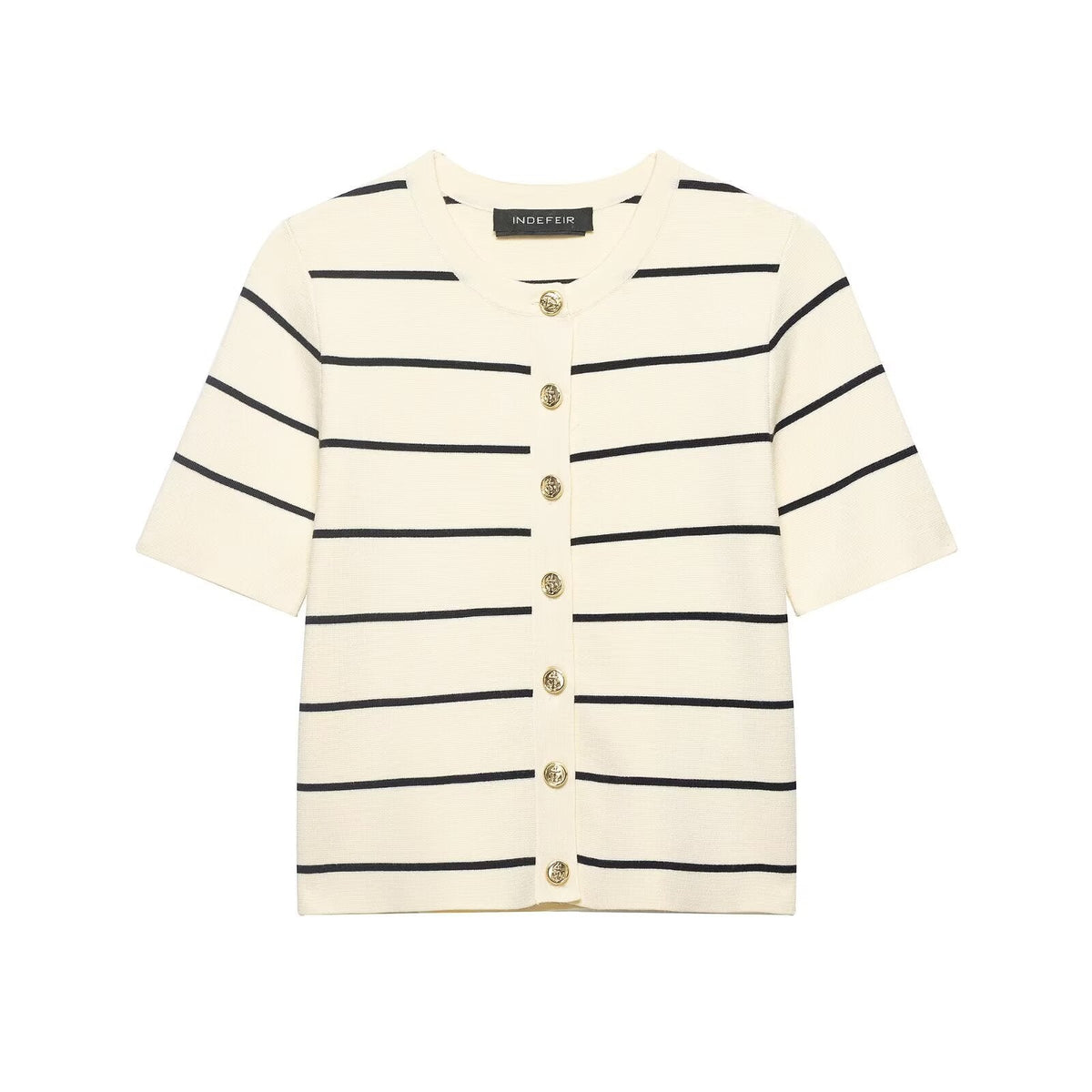 Women Striped Short Sleeved Knitted Jacket Mini Skirt Stes