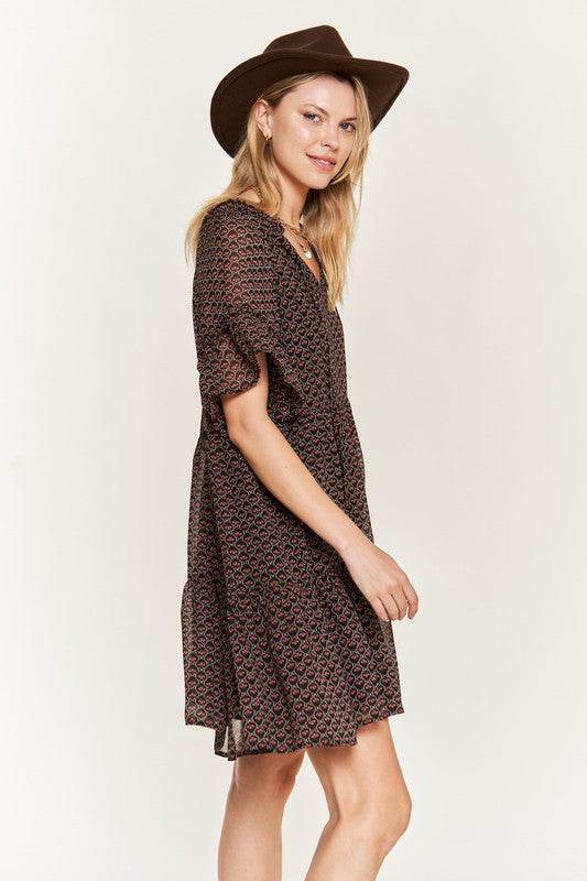 Floral print v-neck mini dress