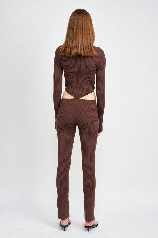 LONG SLEEVE BUTTON UP JUMPSUIT WITH SIDE CUT OUTS