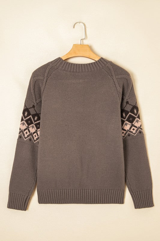 Alana Western Geometric Patterned Crew Neck Knitte