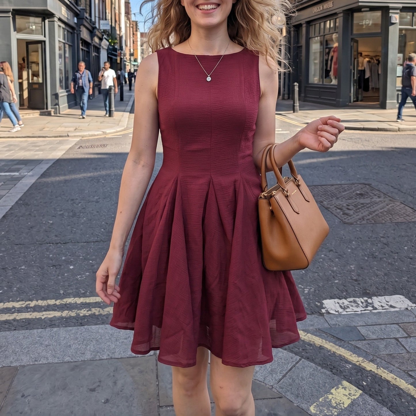 Women All Matching round Neck Sleeveless Wide Swing Short Midi Dress