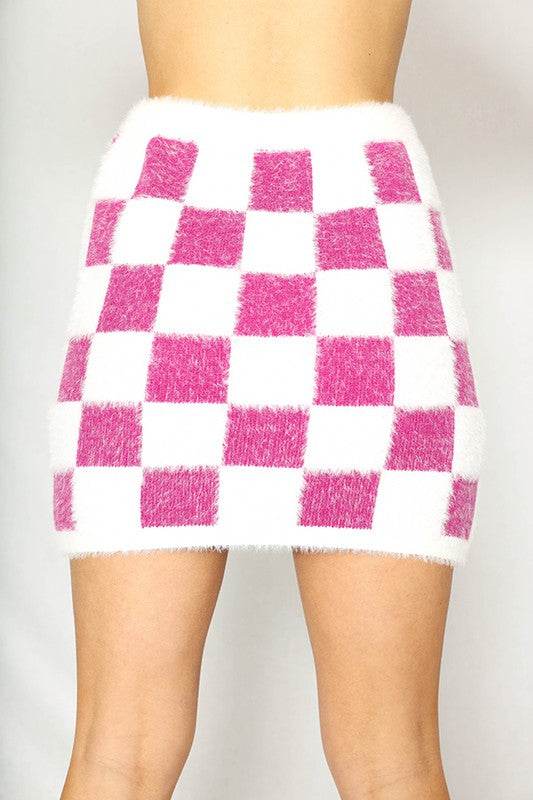 Fuzzy checkered skirt