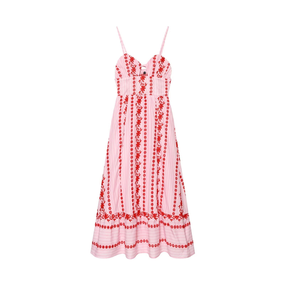 Women Clothing Summer V neck Hollow Out Cutout Embroidered Midi Strap Dress