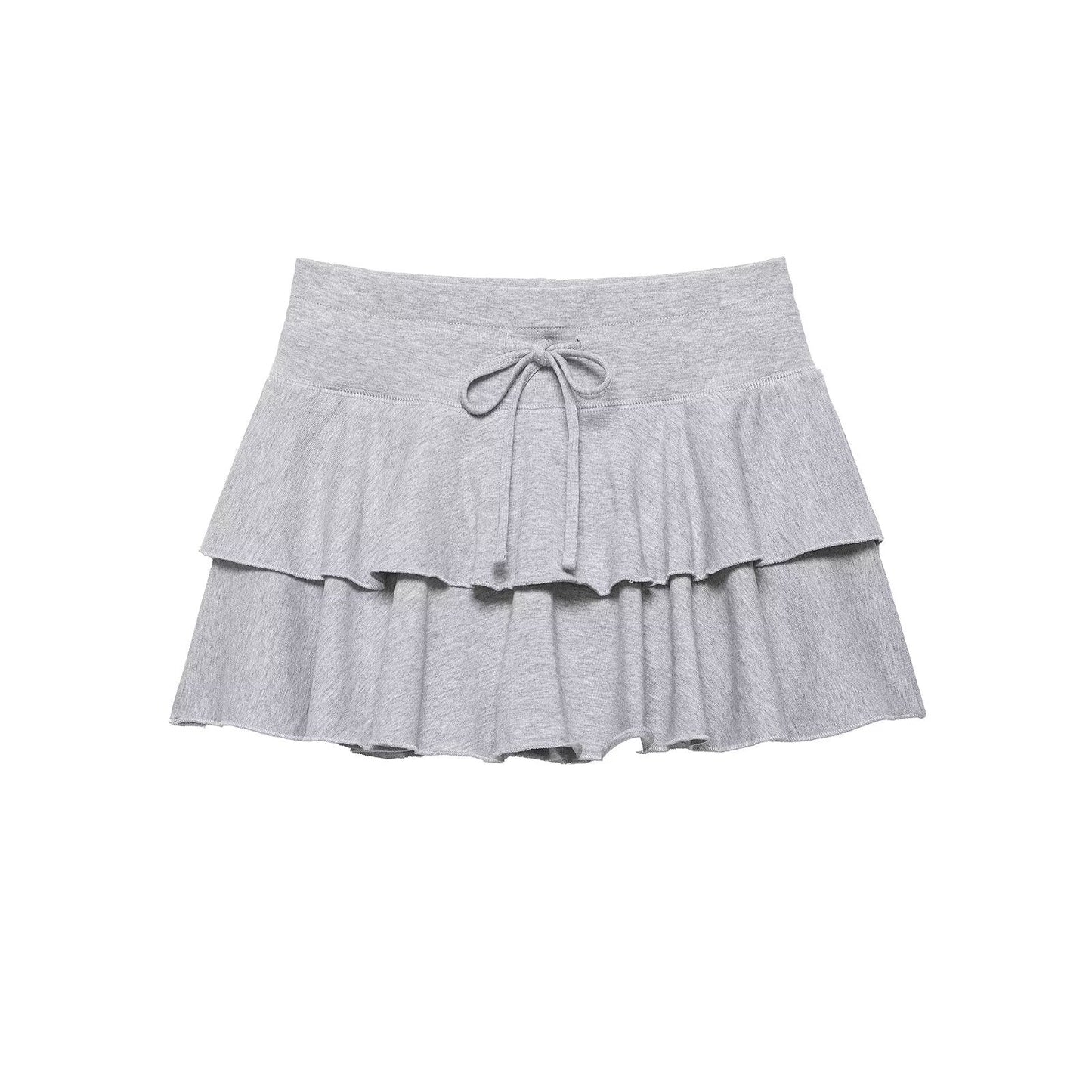 Women Clothing Summer Sweet Tie Neck Cotton Laminated Decoration Mini Skirt