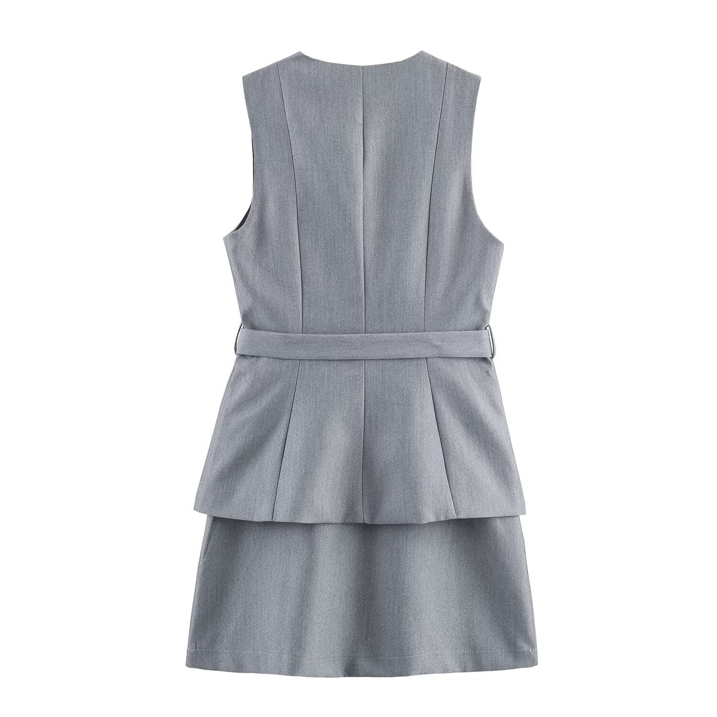 Fall Simple with Belt False Two Piece Set Crepe Dress