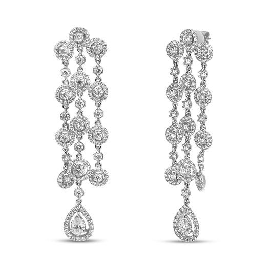18K White Gold 4 3/4 Cttw Diamond Double Teardrop Waterfall Dangle Earrings (H-I Color, VS1-VS2 Clarity)