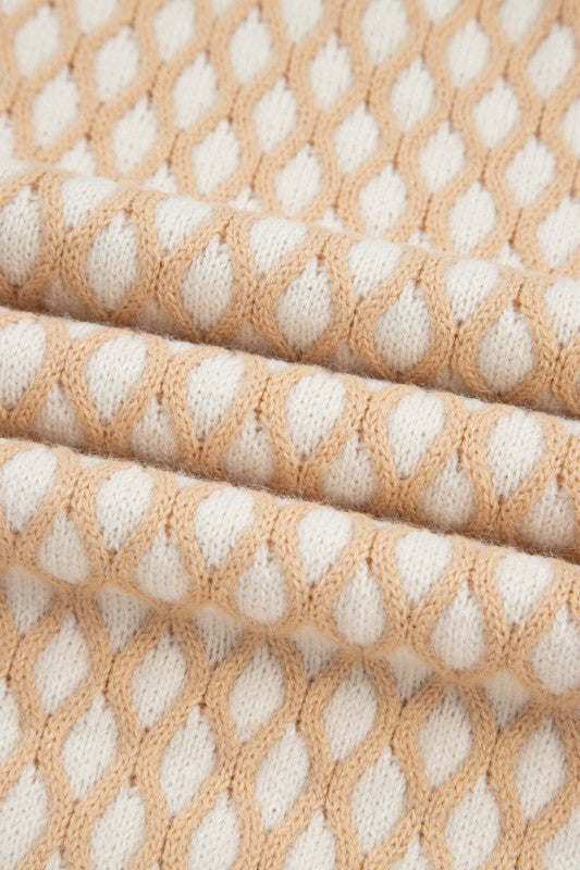 Rhombus Textured Knit Mock Neck Sweater