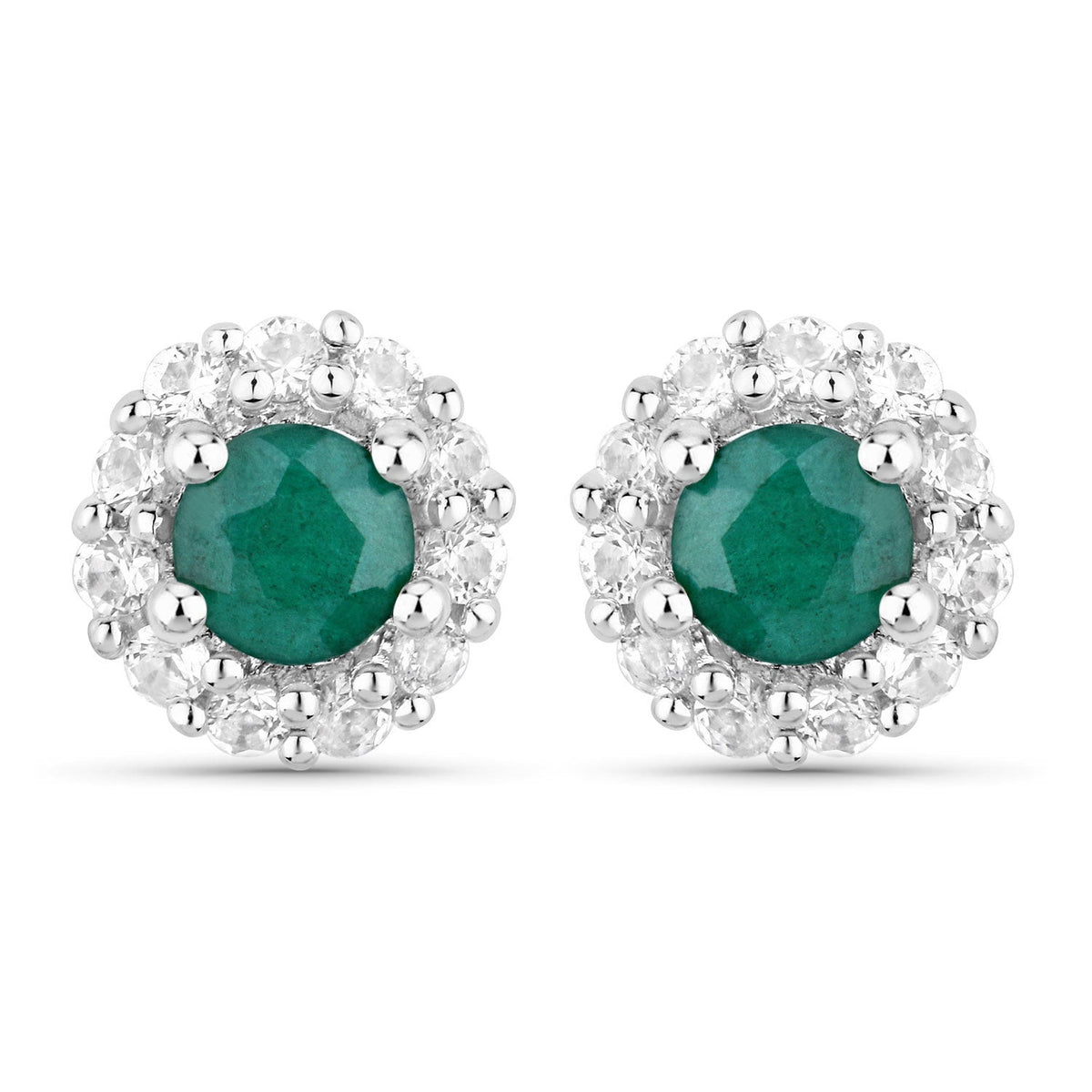 1.81 Carat Dyed Emerald and White Topaz .925 Sterling Silver Jewelry Set