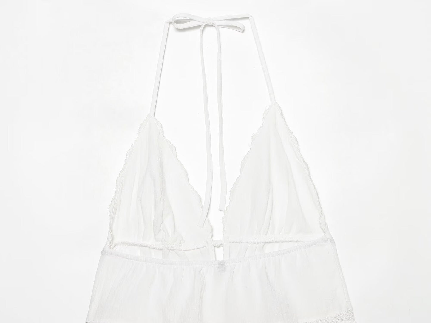 Women Clothing Summer Sexy Tulle Embroidered Hanging Collar Sling Top