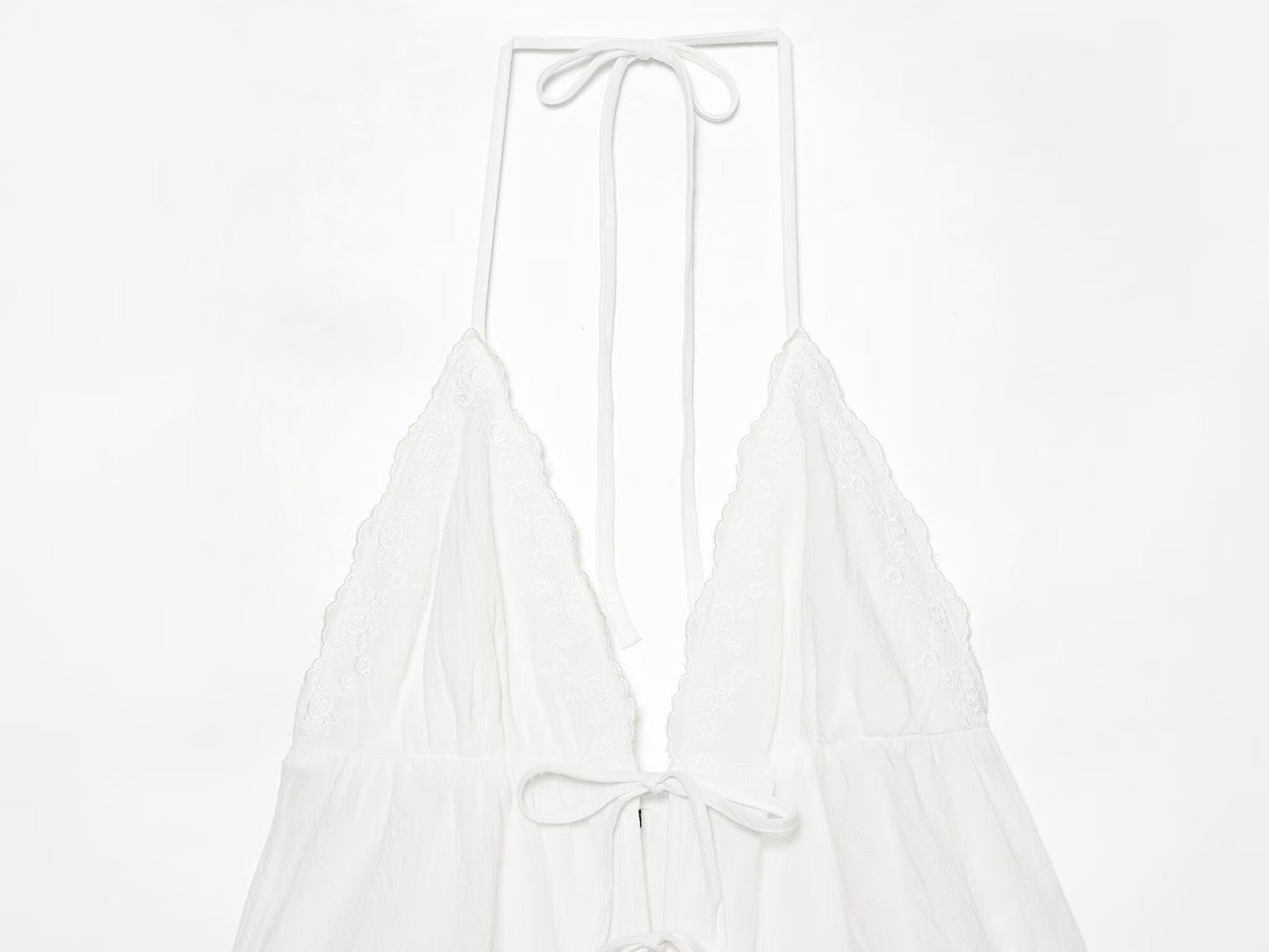 Women Clothing Summer Sexy Tulle Embroidered Hanging Collar Sling Top