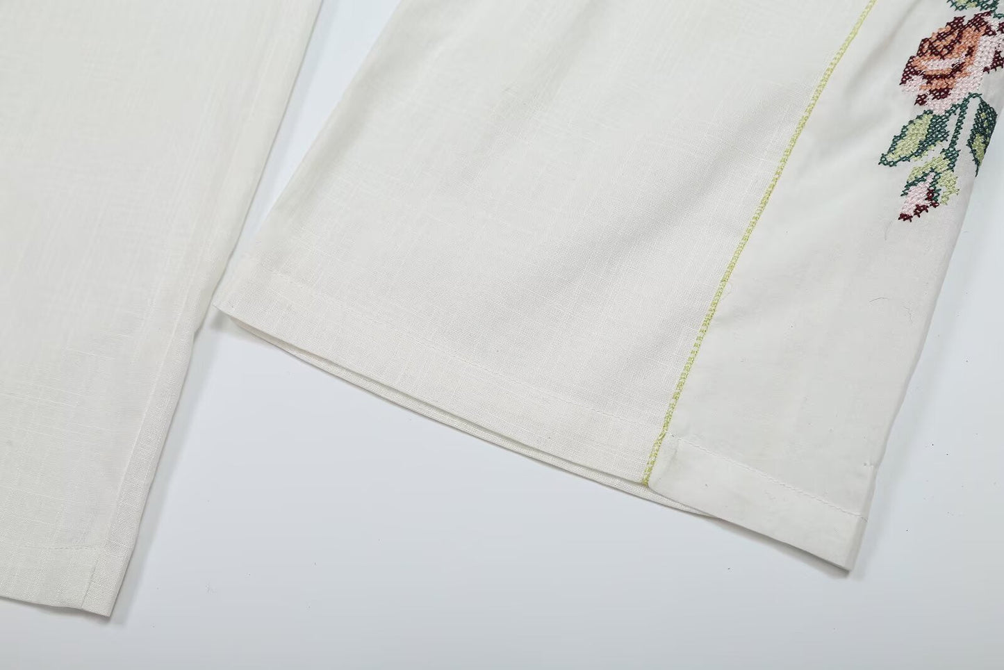 Women Clothing Summer Casual Side Striped Embroidered Ribbon Straight Leg Pants