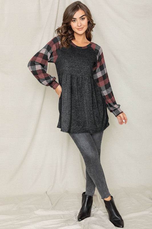 Checkered  Bishop Sleeve Tunic Dress