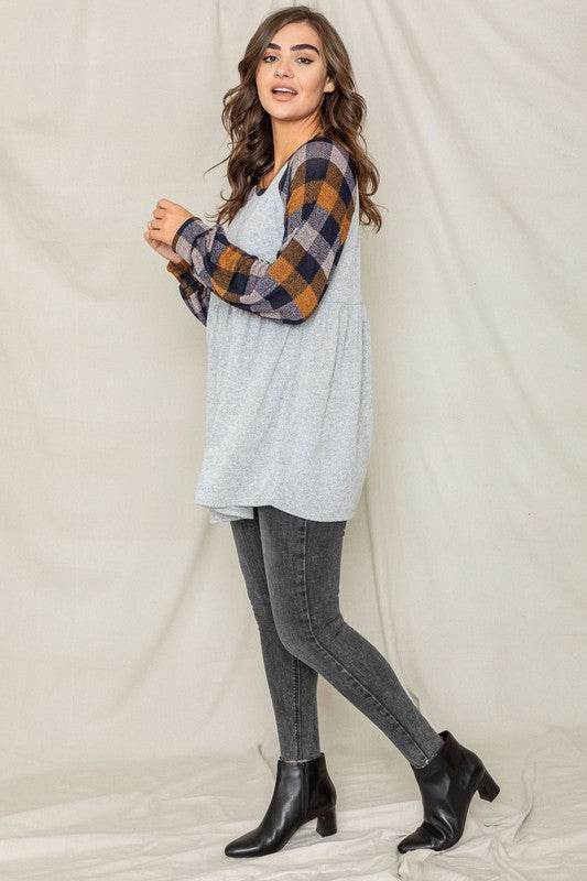 Checkered  Bishop Sleeve Tunic Dress