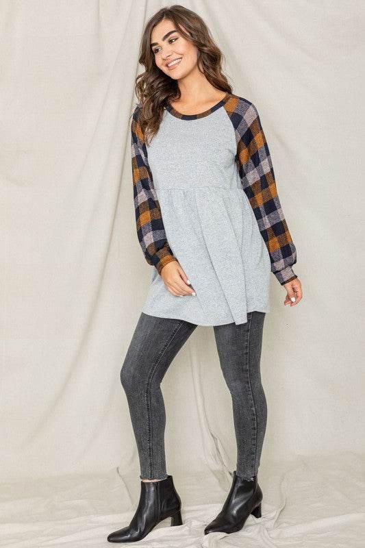 Checkered  Bishop Sleeve Tunic Dress