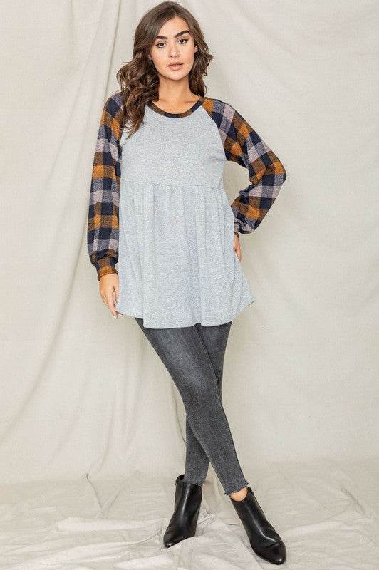 Checkered  Bishop Sleeve Tunic Dress