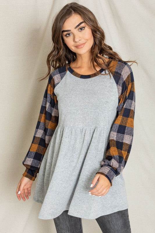 Checkered  Bishop Sleeve Tunic Dress
