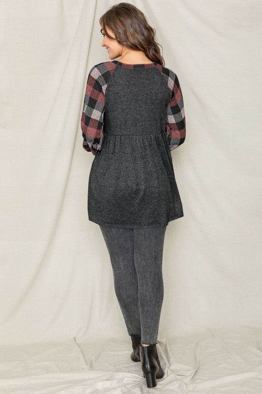 Checkered  Bishop Sleeve Tunic Dress