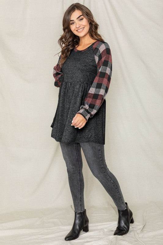 Checkered  Bishop Sleeve Tunic Dress
