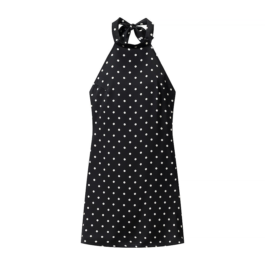 Women Retro Wild Slim Fit Backless Polka Dot Halter Dress