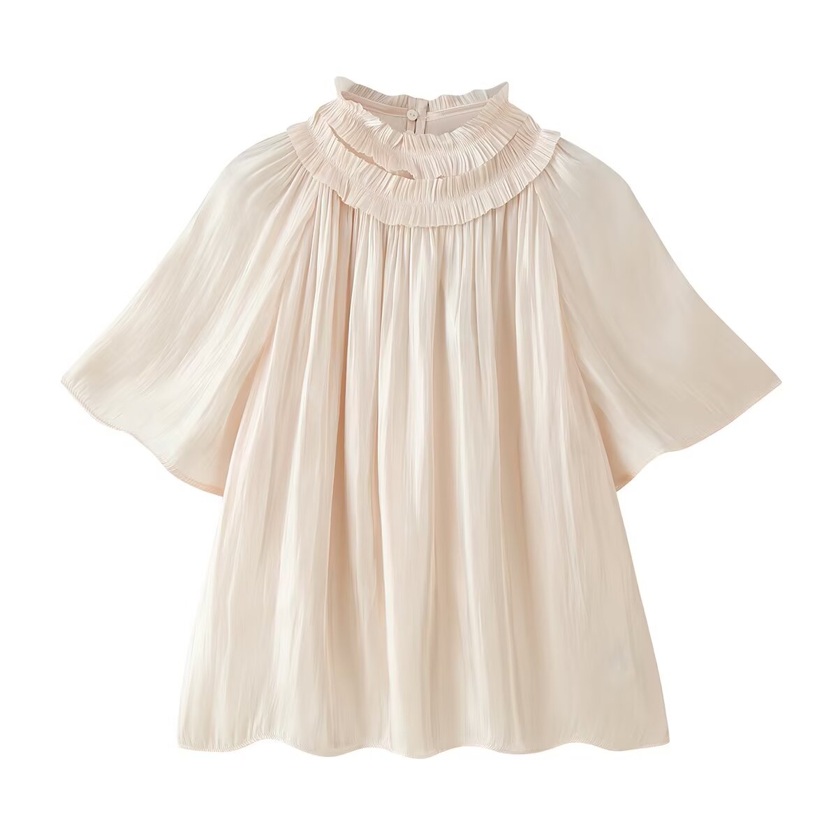 Women Clothing Autumn Gentle Elegant Bright Effect Short Sleeve Shirt