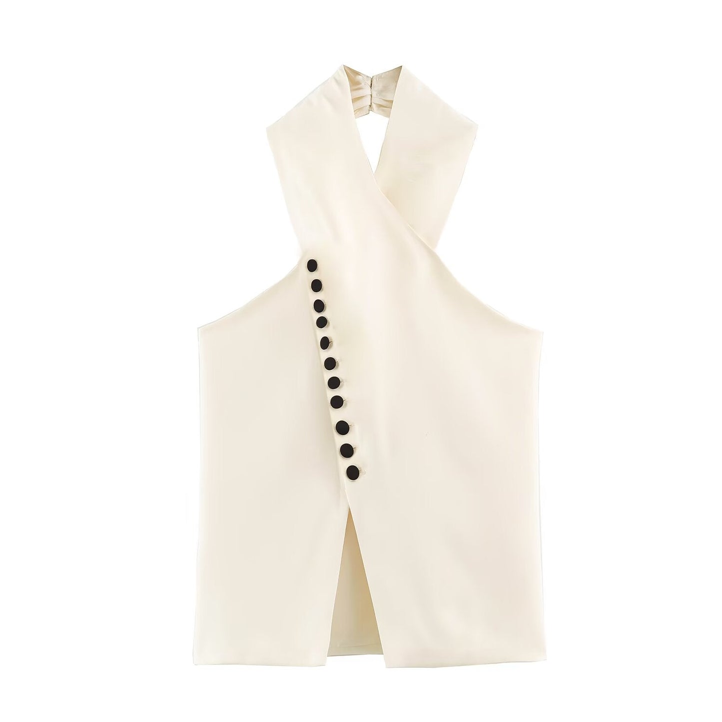 Women Clothing Autumn Stylish Graceful Simple Double Breasted Hanging Collar Vest