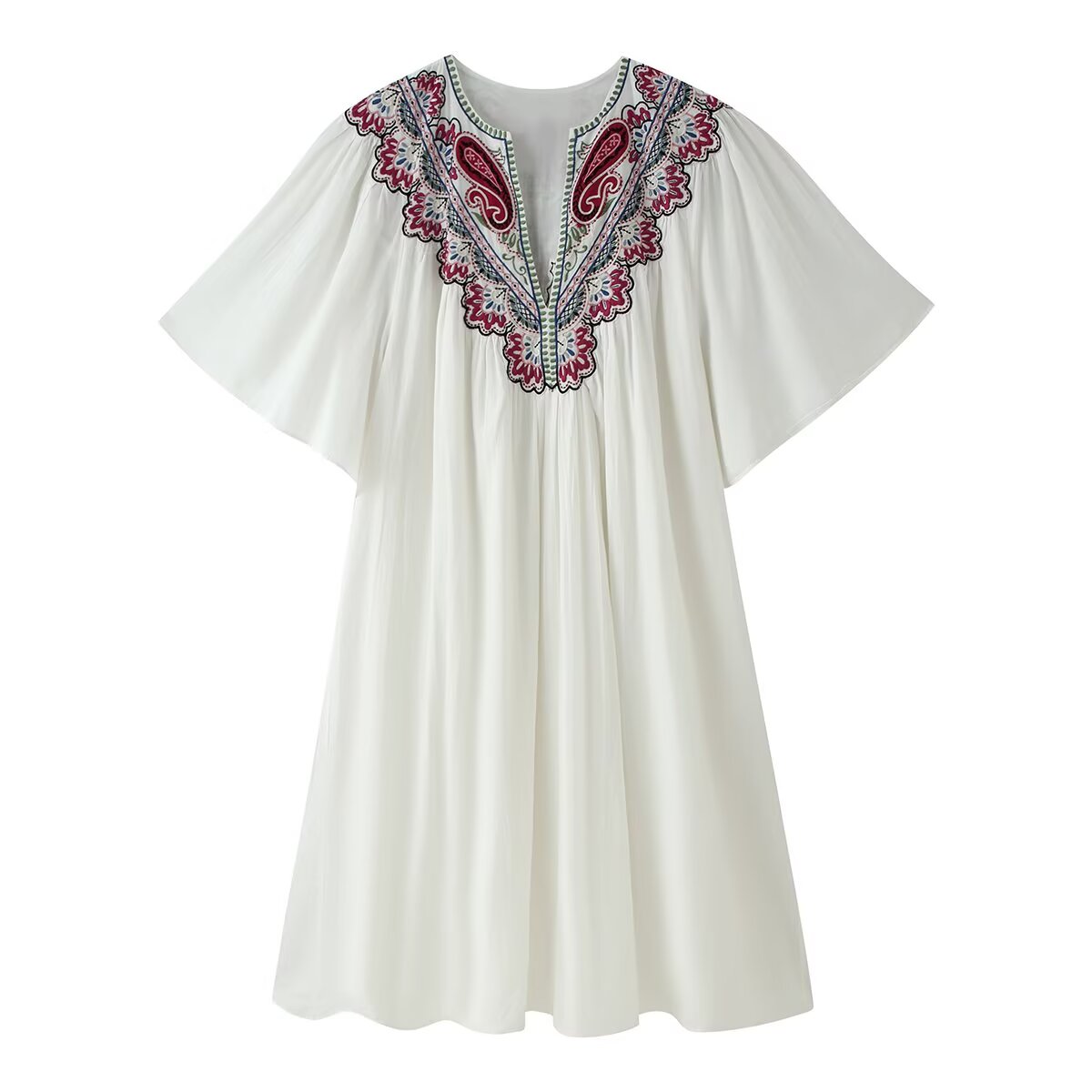 Fall Women Clothing Casual All Match Embroidered Solid Color Dress