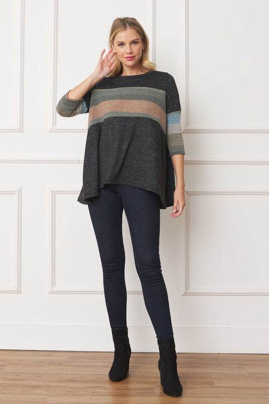 Knit Stripe Panel A Line Tunic