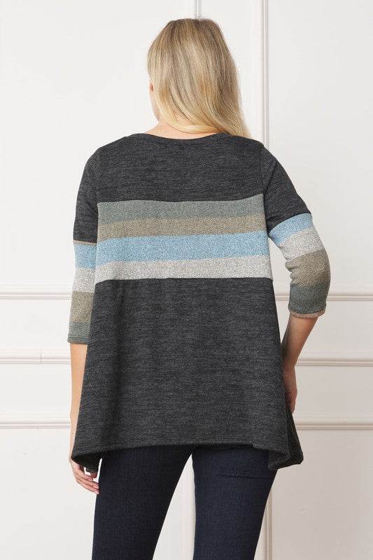 Knit Stripe Panel A Line Tunic