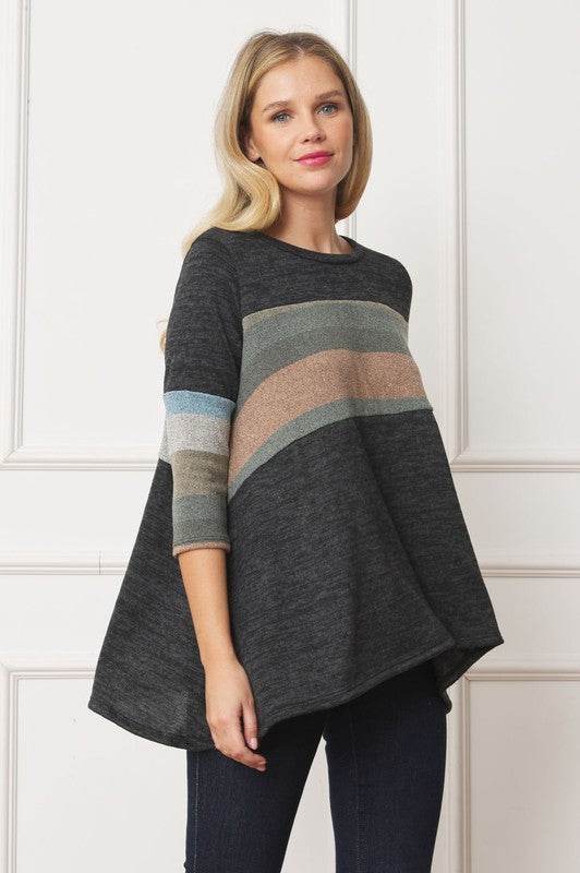 Knit Stripe Panel A Line Tunic