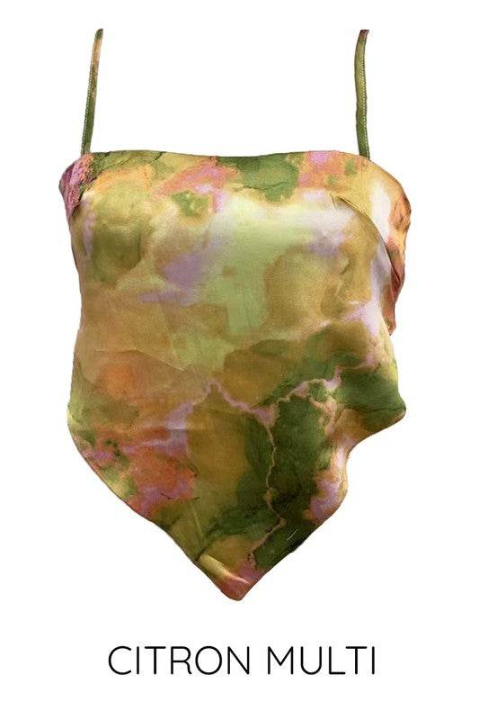 Printed satin bandana top