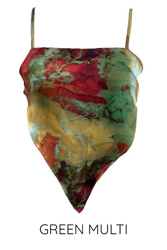 Printed satin bandana top