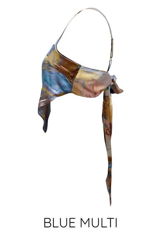 Printed satin bandana top