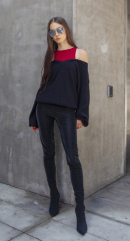 Two Layered Knit Sweater - Red