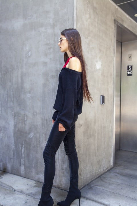 Two Layered Knit Sweater - Red
