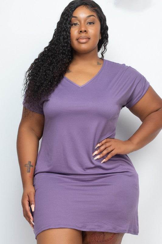 Plus Size Short Sleeve Pocket Mini Dress