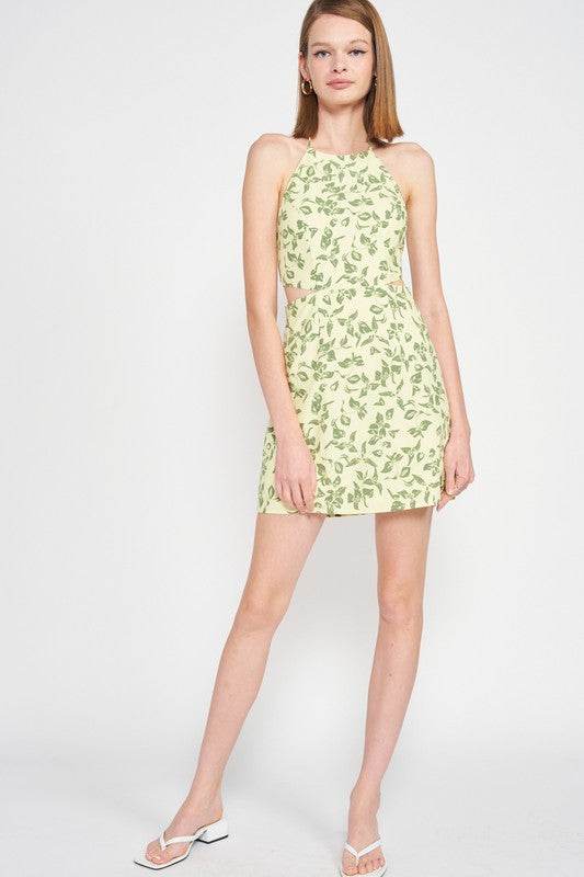 HALTER NECK FLORAL MINI DRESS WITH OPEN BACK