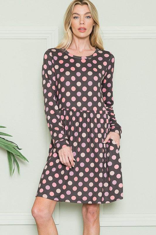 Cross Back Polka Dot Dress with Pockets
