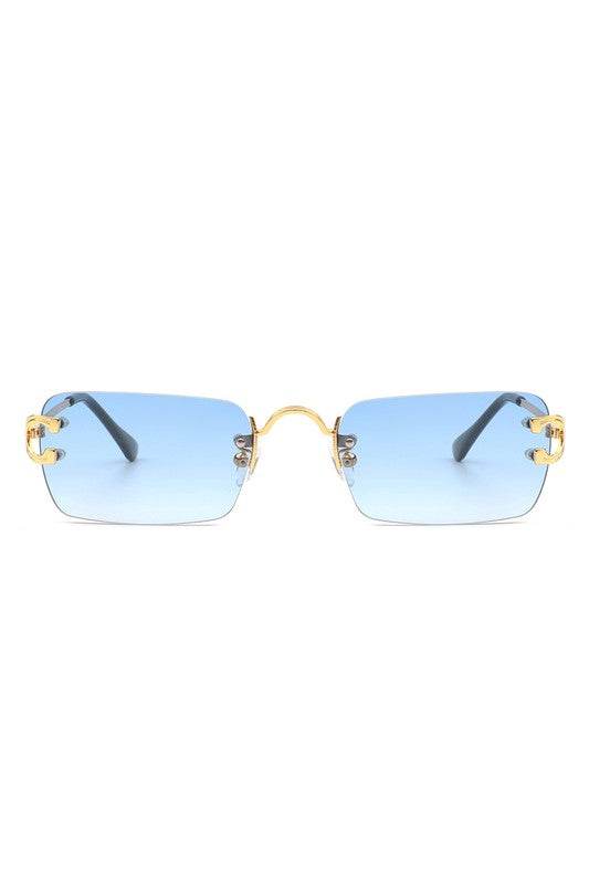 Rimless Retro Rectangle Flat Top Tinted Sunglasses