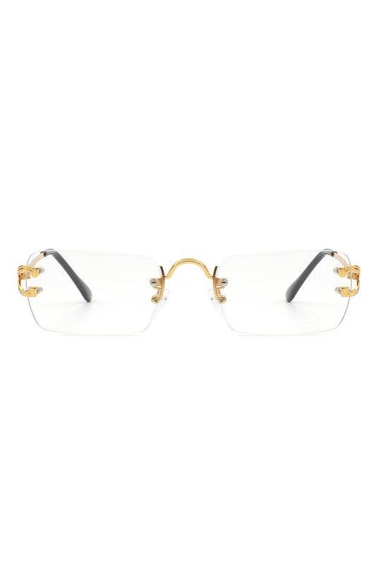 Rimless Retro Rectangle Flat Top Tinted Sunglasses