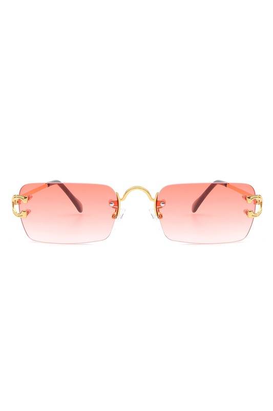 Rimless Retro Rectangle Flat Top Tinted Sunglasses