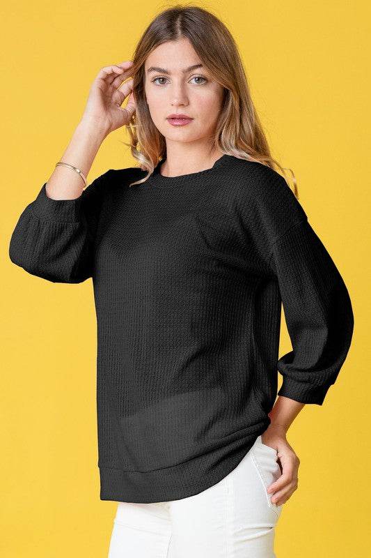Plus Solid Waffle Knit Top