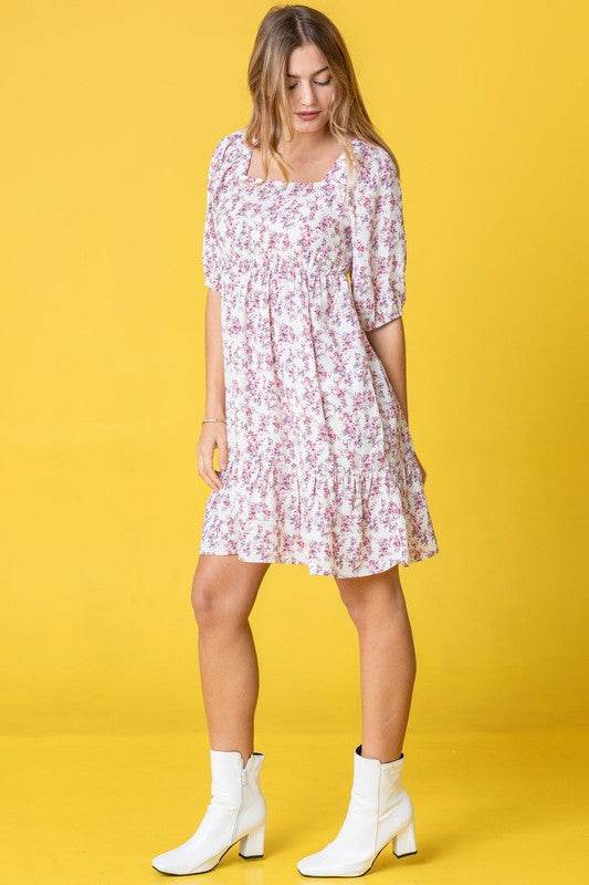 Ditsy Floral Squared Neck Mini Dress