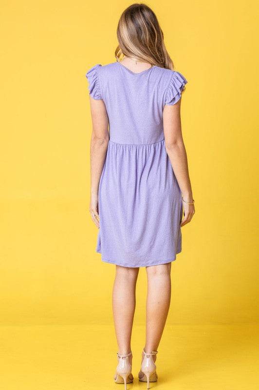 Solid Ruffle Cap Sleeve Midi Dress