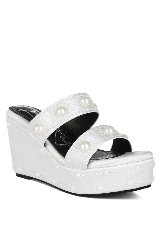 Django Pearl Embellished Wedge Sandals