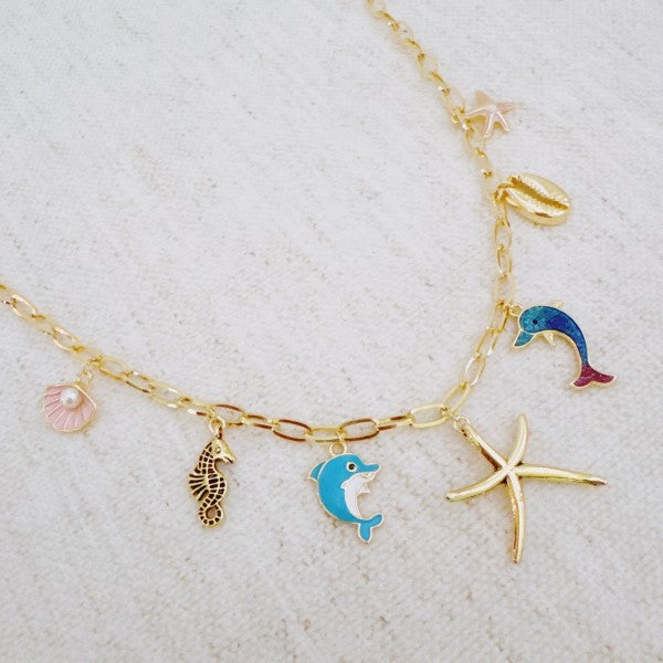 Ocean Play Charm Necklace – Dolphin, Starfish & Sh