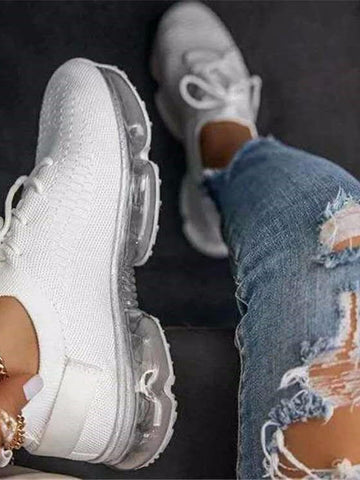 Air Cushion Bottom Lace up Casual Shoes Flying Woven Women s Shoes