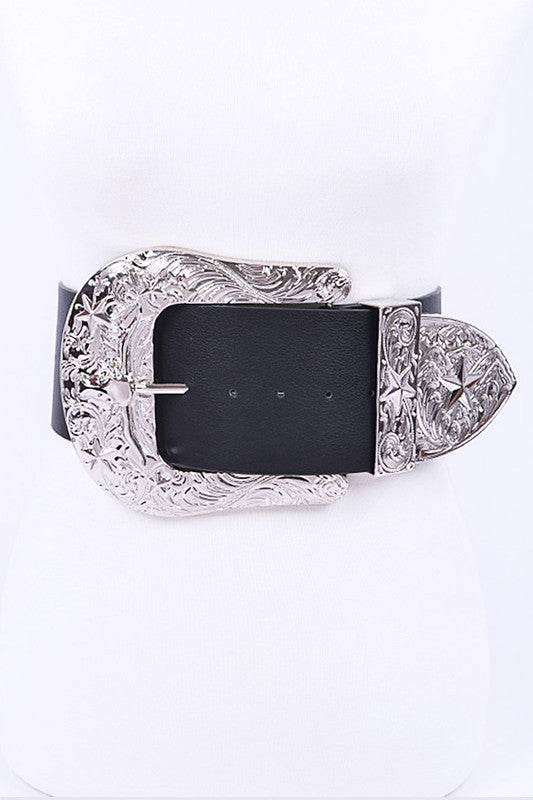 Plus Size Engraved Buckle Oversize Statement Belt