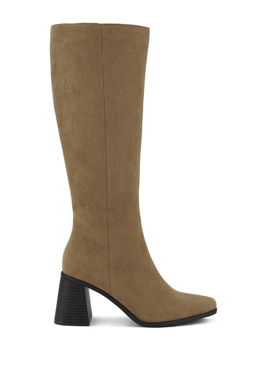 Paytin Faux Leather Block Heel Calf Length Boots