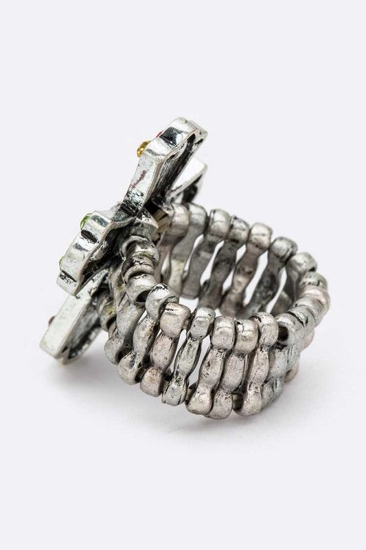 LOVE Cross Feur De Lis Stretch Ring
