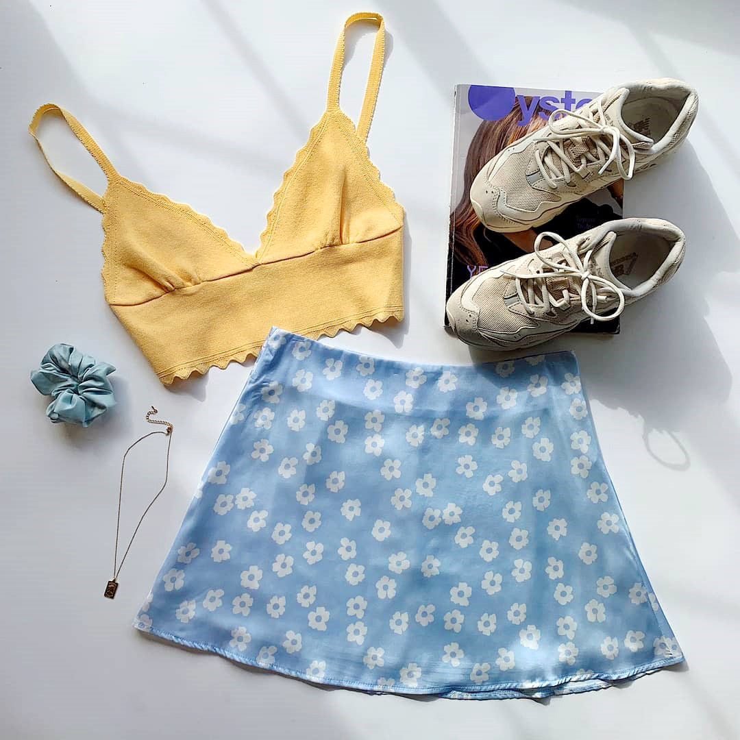 Summer High Waist Satin Printed Short Skirt Pink Small Floral Skirt